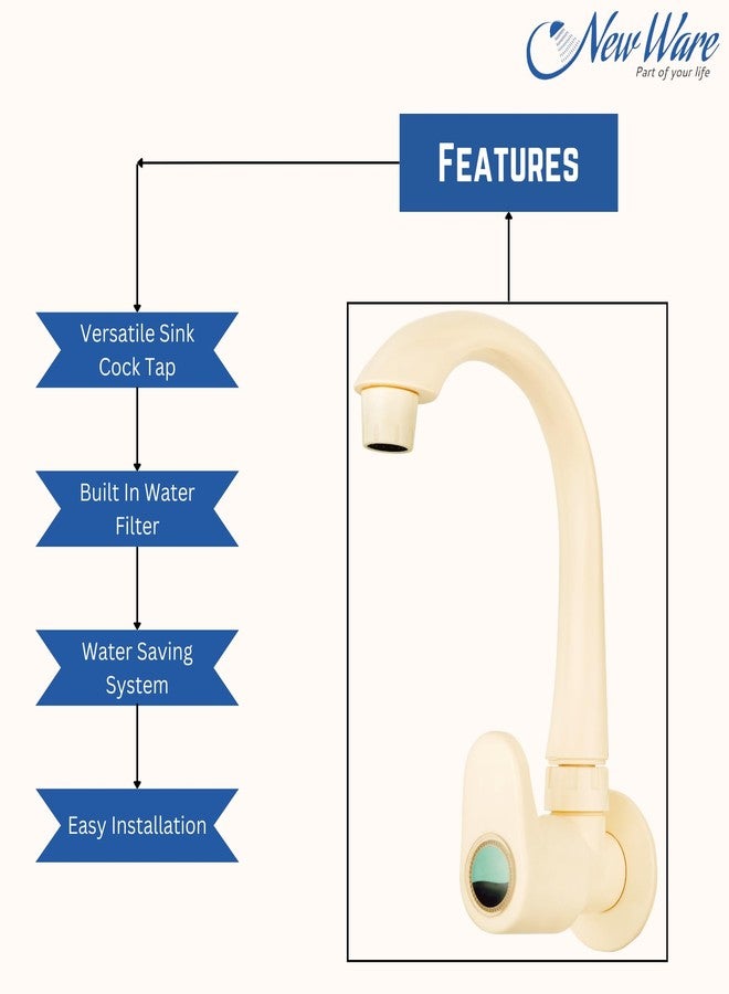 NEW WARE صنبور حوض جديد من مادة PVC مع شفة جدارية | صنبور بلاستيكي للمطبخ والحمام والحديقة والاستخدام الخارجي - Image 4